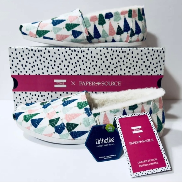 Toms Shoes - TOMS Alpargata White Bottle Brush Trees Holiday Christmas Slip On Shoes Flats